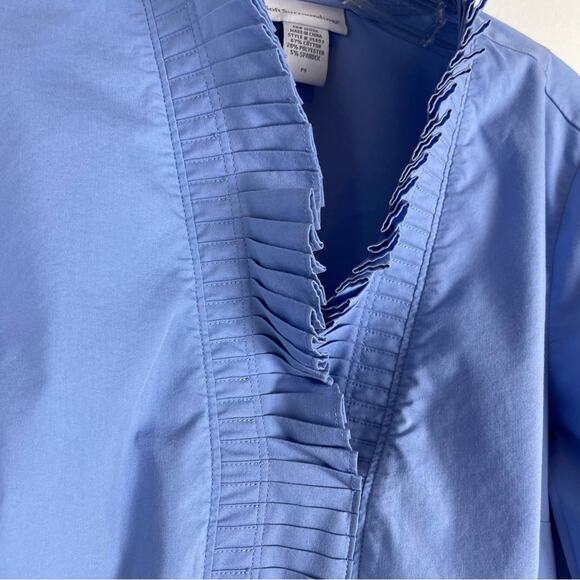 Soft Surroundings blue ruffle lightweight popover preppy shirt top PS - Picture 3 of 8